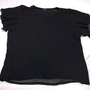 Torrid Black Mesh Ruffle Sleeve Blouse Top Plus Size 3 Round Neck Lined Layered